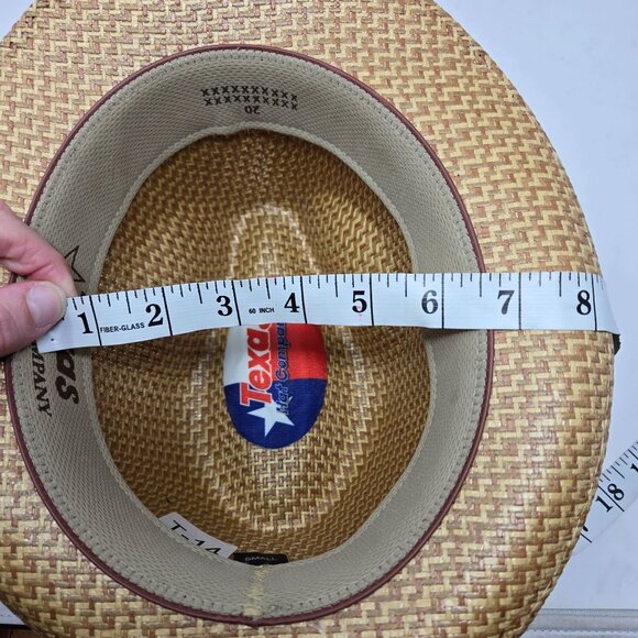 Texas Hat Company Straw Fedora Small Natural Tan Woven Design Made In Mexico - Picture 9 of 9